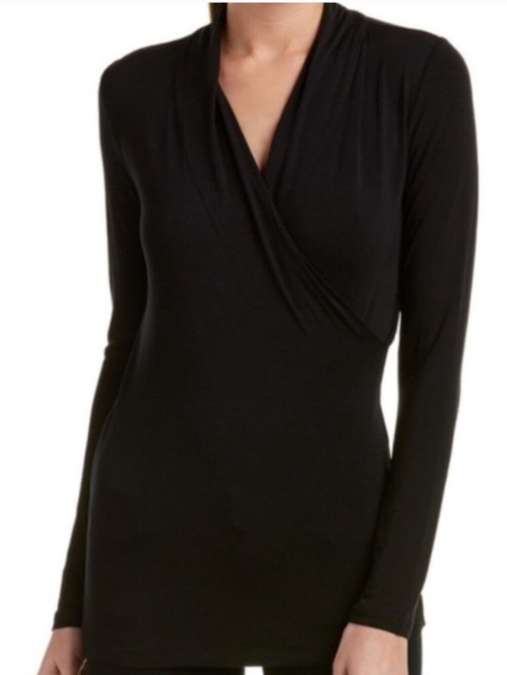 CAbi #3064 Crossover Faux Wrap Black Long Sleeve Blouse Size Woman's Medium